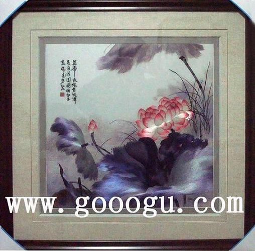 荷花刺繡畫 手工刺繡 中國(guó)刺繡