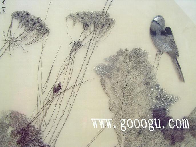 素雅荷花，手工刺繡精品畫，高檔掛畫