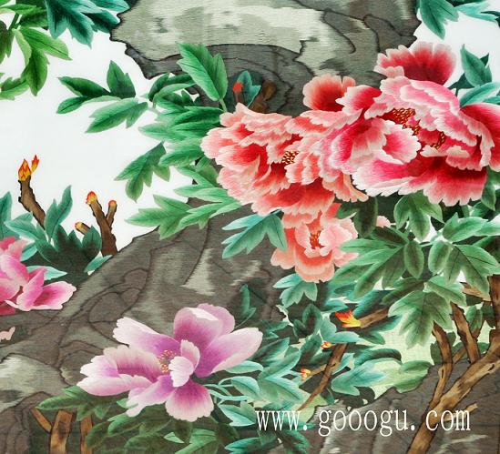 精品國色天香牡丹圖細節(jié)圖片!繡工精細、圖案顏色過渡均勻!